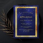 21st birthday party blue gold shiny invitation postcard<br><div class="desc">A trendy,  modern 21st birthday party invitation card for men,  guys,  male.   A dark blue,  navy blue background. The blue colour is uneven.  With a faux gold frame and golden confetti sprinkle,  golden coloured letters. Templates for your party information.
Back: plain postcard design.</div>