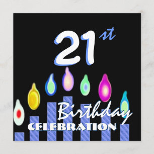 21st Birthday Party Blue Striped Candles Recycled Invitation