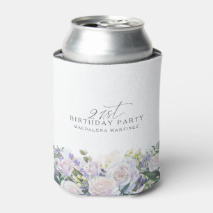 21st Birthday Party Blue White Floral Custom Can Cooler