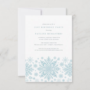 21st Birthday Party Blue White Snowflake Winter Invitation