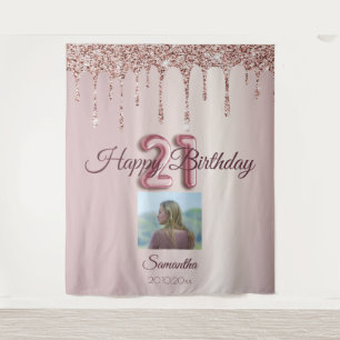 21st Birthday Party Blush Pink Balloon Glitter Tap Tapestry