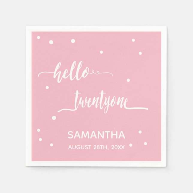 21st birthday party blush pink hello twentyone napkin (Front)