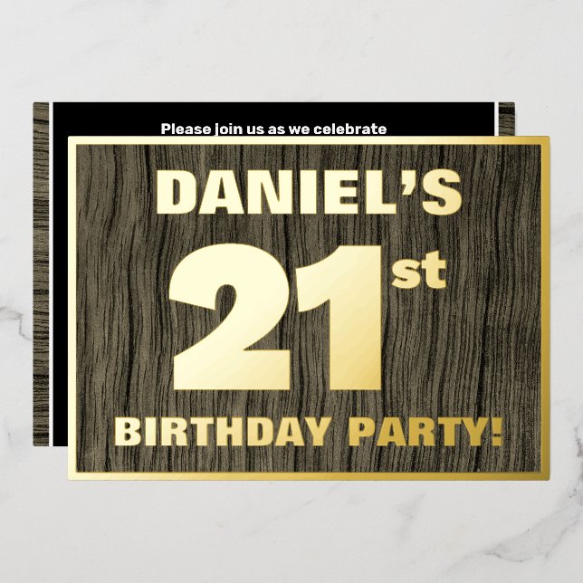 21st Birthday Party: Bold, Faux Wood Grain Pattern (Front/Back)