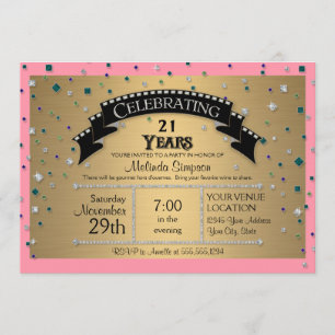 21st Birthday Party Celebrate Faux Jewel Confetti Invitation