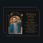 21st Birthday Party Celestial Photo Black Gold Invitation<br><div class="desc">21st Birthday Party Twenty One Twenty First Celestial Photo Black Gold Sun Moon Stars Invitations Invites features the sun, moon and stars with a gold frame on a black background. Personalize by editing the text in the text boxes provided and adding your favourite photo. PHOTO TIP: centre your photo before...</div>