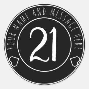 21st Birthday Party Cool Black and White Classic Round Sticker
