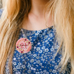 21st birthday party coral gold dahlia flowers 1 inch round button<br><div class="desc">A trendy button for a 21st birthday party. With a faux gold hexagon geometrical shaped frame. Decorated with watercolored dahlia flowers in pink, cream and coral. Living coral with polka dots as background. Templates for a name, age 21 and a date. Date of birth or date of the party. Burgundy...</div>