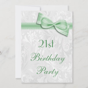 21st Birthday Party Damask and Faux Bow Invitation