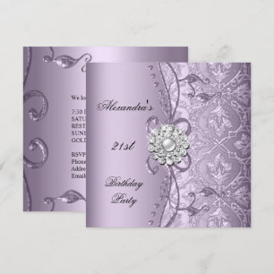 21st Birthday Party Damask Lilac Jewel Image Invitation