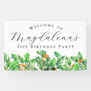 21st Birthday Party December Birth Flower Welcome Banner