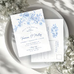 21st Birthday Party Dusty Blue Rose Floral Invitation Postcard<br><div class="desc">Elegant blue rose floral 21st birthday rose floral postcard invitation.</div>