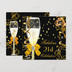 21st Birthday Party Fabulous Champagne Gold Black Invitation