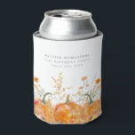 21st Birthday Party Fall Pumpkin Wildflower Custom Can Cooler<br><div class="desc">Fall pumpkins are nestled in delicate golden yellow and orange wildflowers to create an elegant aesthetic. All of the text is editable so you can easily craft your own special mood.</div>