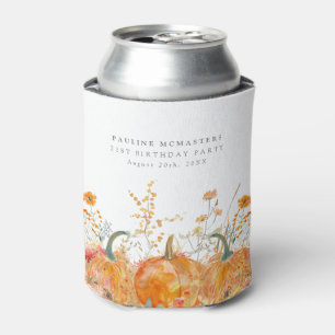 21st Birthday Party Fall Pumpkin Wildflower Custom Can Cooler
