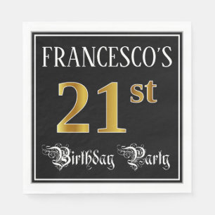 21st Birthday Party — Fancy Script, Faux Gold Look Napkin
