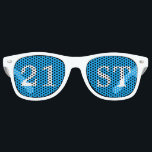 21st Birthday Party Favour Cool Blue White Retro Sunglasses<br><div class="desc">21st birthday party shades for an awesome twenty first bday. Cool blue party favour glasses with cute white text. Festive sunglasses for someone turning twenty one. Celebrate being 21!</div>