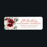 21st Birthday Party Floral Return Address Label<br><div class="desc">This beautiful red rose and pink peony floral return address label adds an elegant touch to your 21st birthday invitation envelope. 21st Birthday is written in classic calligraphy. The address is in a coordinating upright font. This item is part of the Red Rose Pink Peony collection. It contains professionally designed...</div>