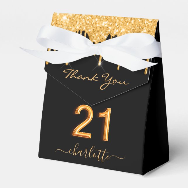 21st birthday party glitter black gold sparkle favor box (Front Side)