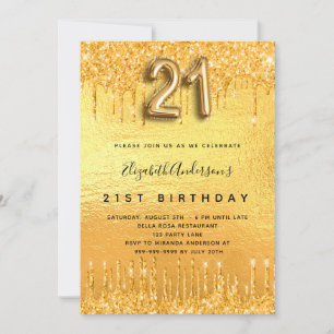21st birthday party gold glitter drips invitation