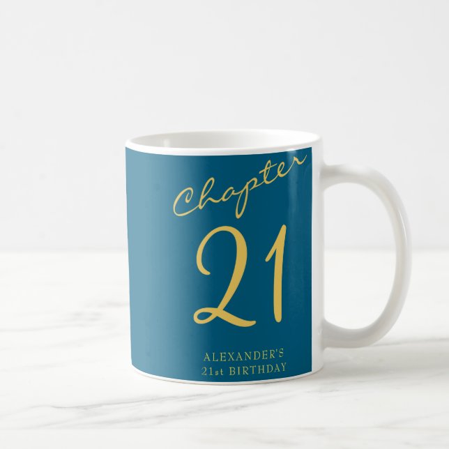 21st Birthday Party Gold Script Blue  Coffee Mug (Right)