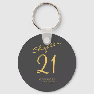 21st Birthday Party Gold Script Blue  Keychain