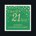 21st Birthday Party Green and Gold Diamond Napkins<br><div class="desc">21st Birthday Party Invitation with Green and Gold Glitter Diamond Background. Gold Confetti. Adult Birthday. Man or Woman Birthday. For further customization,  please click the "Customize it" button and use our design tool to modify this template.</div>