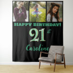 21st Birthday Party, Green Glitter & 3 photos Tapestry<br><div class="desc">Add three pictures to this modern and elegant tapestry with a big green glitter number.</div>