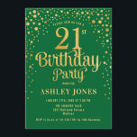 21st Birthday Party - Green & Gold Invitation<br><div class="desc">21st Birthday Party Invitation.
Elegant design in forest emerald green and faux glitter gold. Features stylish script font and confetti. Message me if you need custom age.</div>