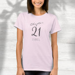 21st Birthday Party Grey Script Pink T-Shirt<br><div class="desc">Celebrate in style with this 21st Birthday party grey script pink T-Shirt! Whether you're gathering with family and friends or just having a small celebration, this stylish T-Shirt is perfect for the occasion! The classic design and comfortable fit are easily personalized with a name or hashtags for a truly unique...</div>