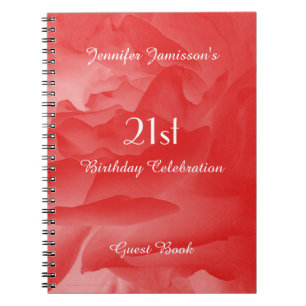 21st Birthday Party Guest Book, Coral Rose Notebook