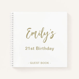 21st Birthday Party Guest Book   Gold White