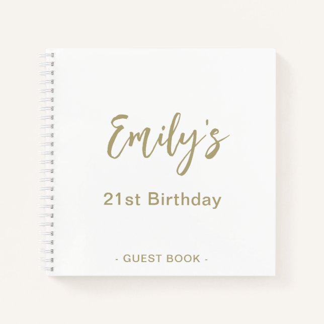 21st Birthday Party Guest Book | Gold White (Front)