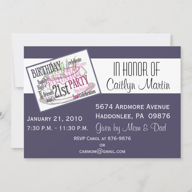 21st Birthday Party Invitation (Front)