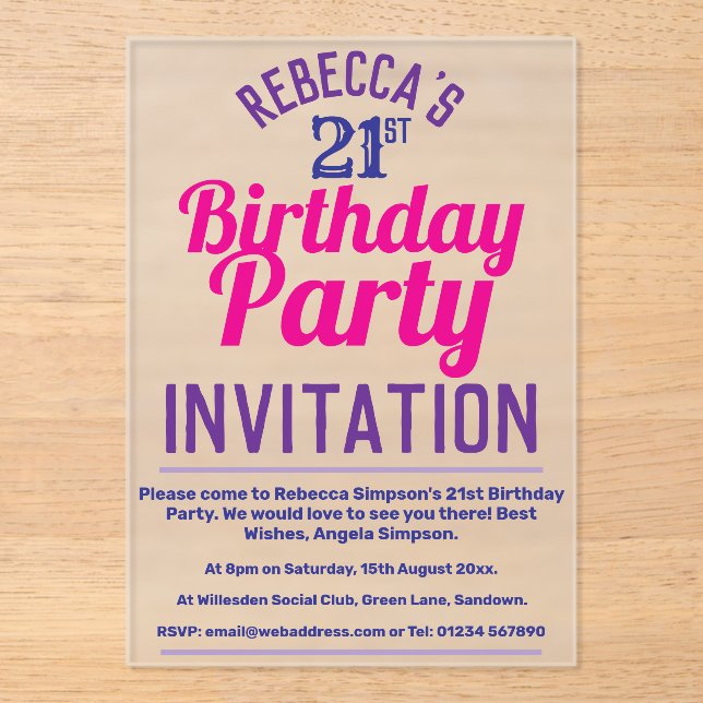 21st Birthday Party Invitation (Front)