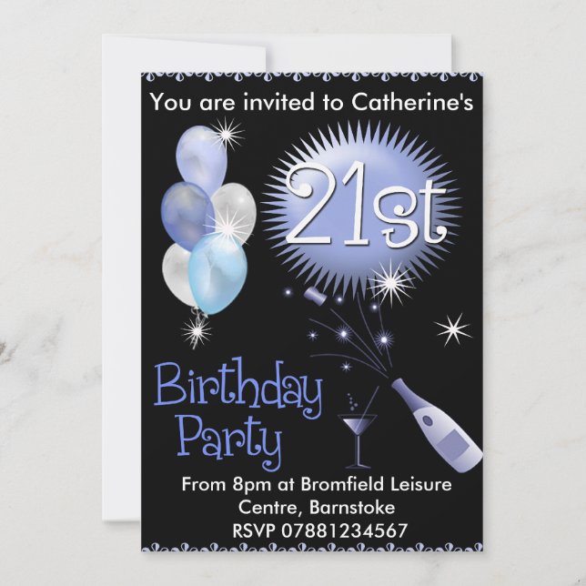 21st Birthday Party Invitation - Cocktail Glass (Front)