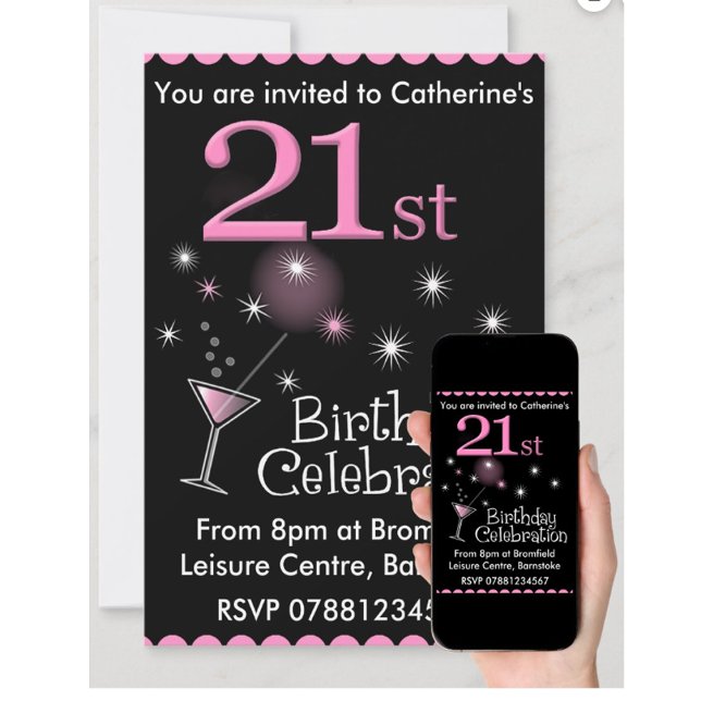 21st Birthday Party Invitation - Cocktail Glass (Créateur téléchargé)
