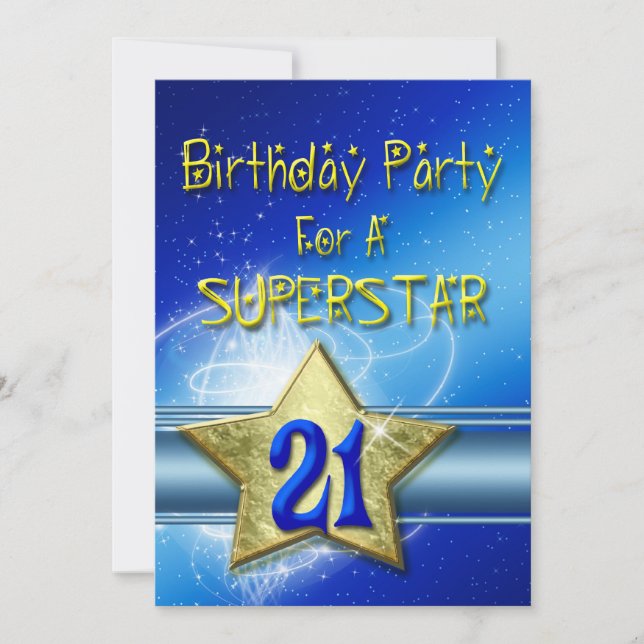 21st Birthday party Invitation for a Superstar. (Front)
