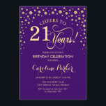21st Birthday Party Invitation - Gold Purple<br><div class="desc">21st Birthday Party Invitation.
Elegant design with faux glitter gold and purple. Cheers to 21 Years! Message me if you need further customization.</div>