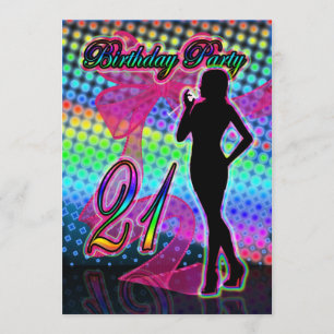 21st Birthday Party Invitation, Neon With Female S Invitation