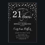 21st Birthday Party Invitation - Silver Black<br><div class="desc">21st Birthday Party Invitation.
Elegant design with faux glitter silver and black. Cheers to 21 Years! Message me if you need further customization.</div>