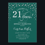 21st Birthday Party Invitation - Silver Green<br><div class="desc">21st Birthday Party Invitation.
Elegant design with faux glitter silver and green. Cheers to 21 Years! Message me if you need further customization.</div>