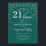21st Birthday Party Invitation - Silver Green<br><div class="desc">21st Birthday Party Invitation.
Elegant design with faux glitter silver and green. Cheers to 21 Years! Message me if you need further customization.</div>