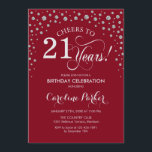 21st Birthday Party Invitation - Silver Red<br><div class="desc">21st Birthday Party Invitation.
Elegant design with faux glitter silver and dark red. Cheers to 21 Years! Message me if you need further customization.</div>