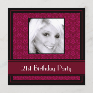 21st Birthday Party Invitations Damask Burgundy
