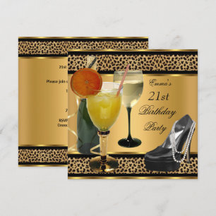 21st Birthday Party Leopard Drinks Shoe Invitation