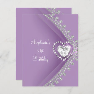21st Birthday Party Lilac Heart Diamond Jewel Invitation