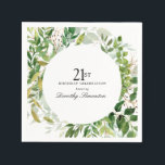 21st Birthday Party Modern Green Botanical Napkin<br><div class="desc">Honor a special person with this elegant personalized Birthday party napkin. A variety of leaves and vines creates a round botanical frame.</div>
