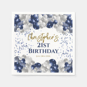 21st Birthday Party Navy Balloons Napkin