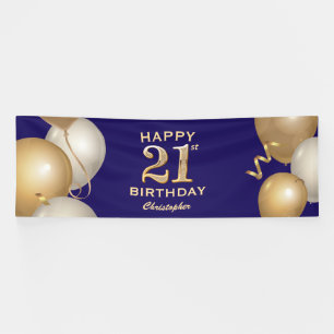 21st Birthday Party Navy Blue and Gold Balloons Banner