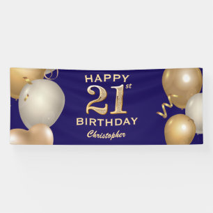 21st Birthday Party Navy Blue and Gold Balloons Banner